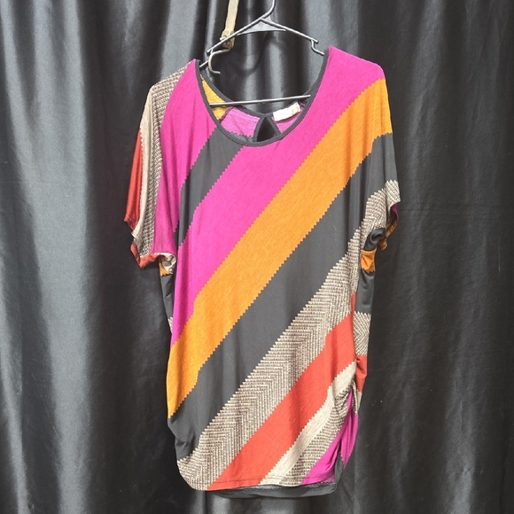 Lavish Vibrant Striped Short Sleeve Top - Picture 3 of 8